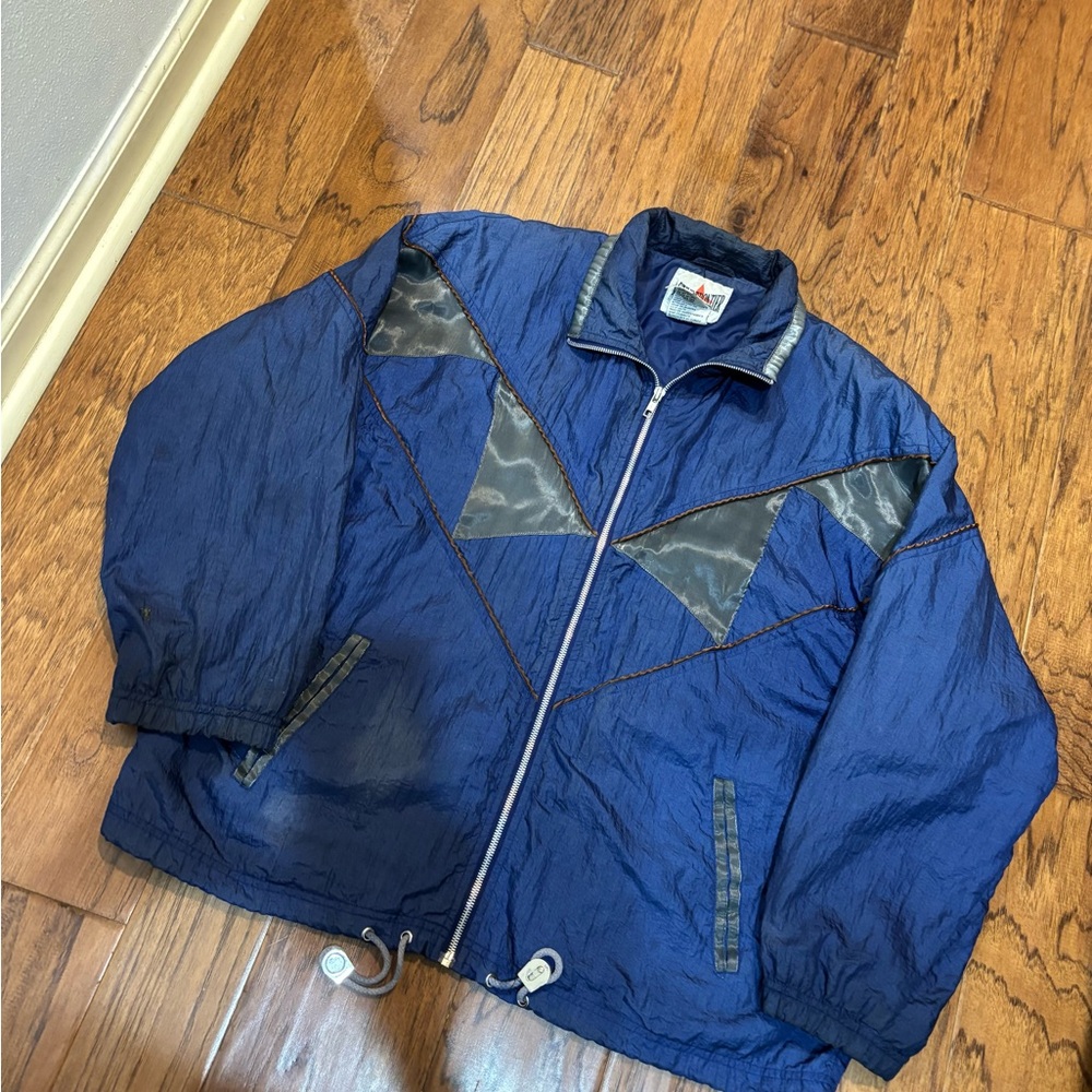 Vintage Active Frontier Blue Nylon Windbreaker Jacket Size M